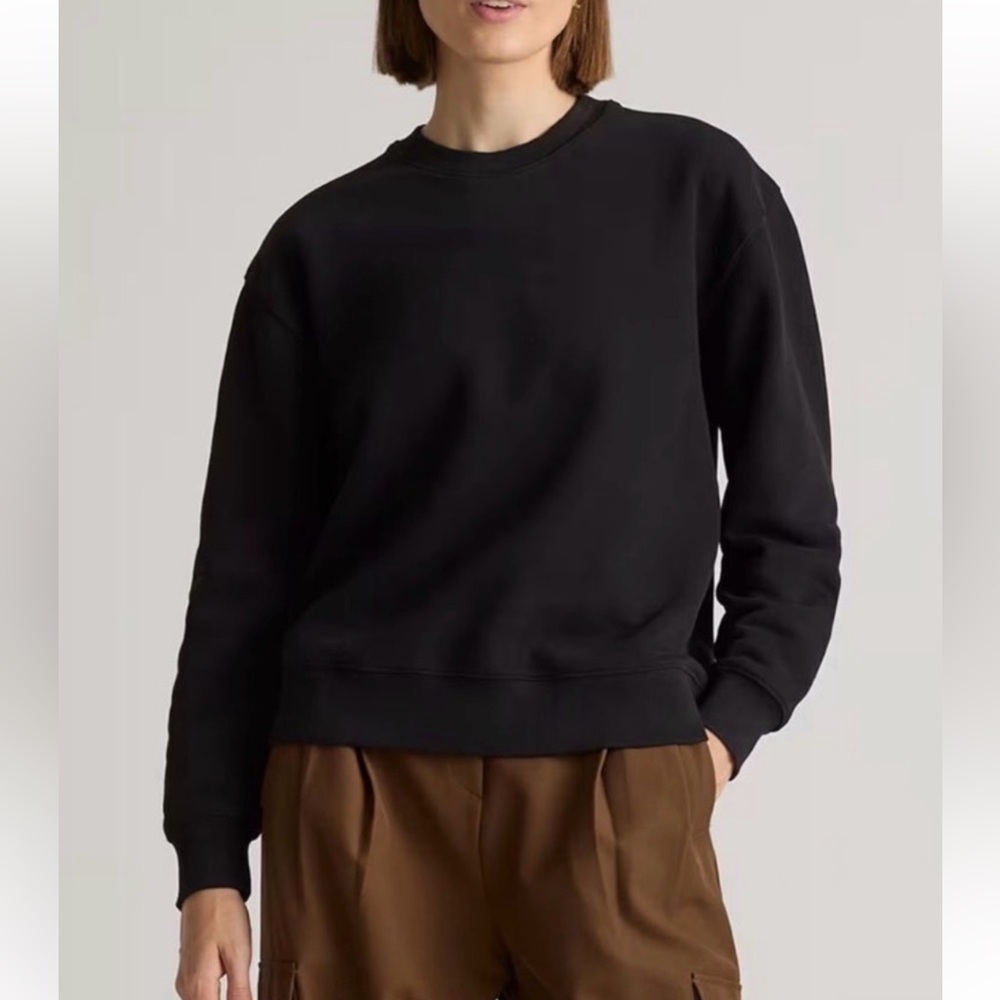Quince Crew Neck Sweatshirt Womens Black Organic Cotton Pullover Sz XL